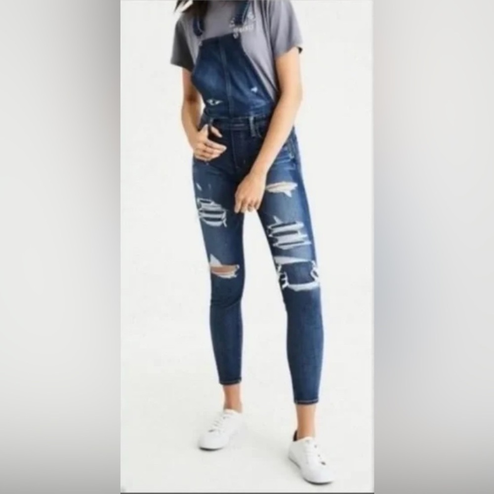American Eagle Outfitters Dark Blue Distressed Skinny Jeans